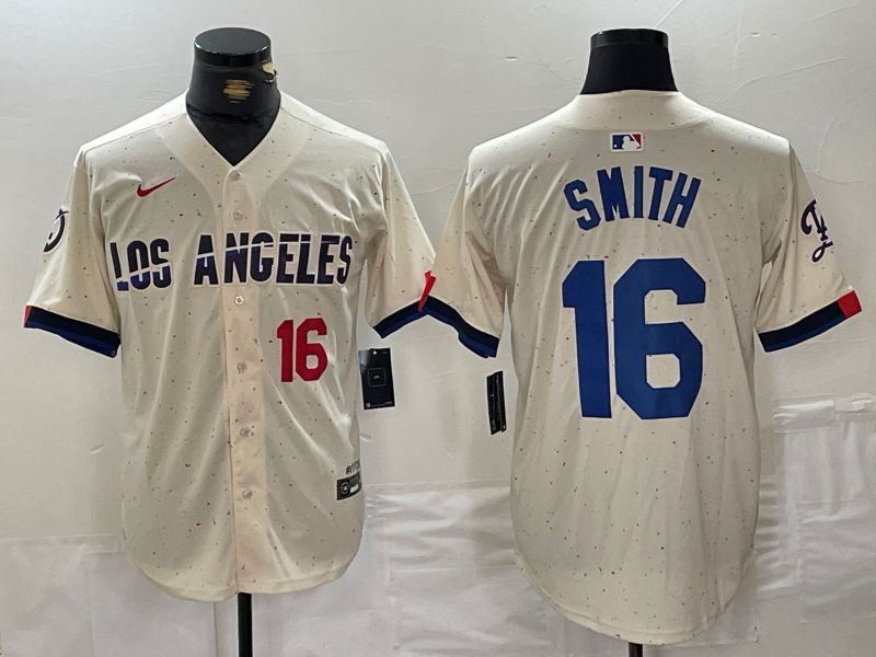 Men Los Angeles Dodgers #16 Smith Cream Fashion Nike Game MLB Jersey style 2->los angeles dodgers->MLB Jersey